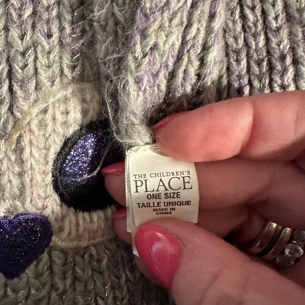 The children’s place owl‎ eyes scarf one size cute gray and purple sparkle shine
